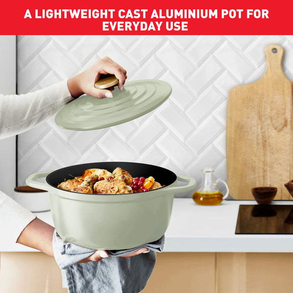 Tefal Air Soft Light Stew Pot w/ Lid - Green, Grey (20cm, 24cm) E26644/46, E27144/46