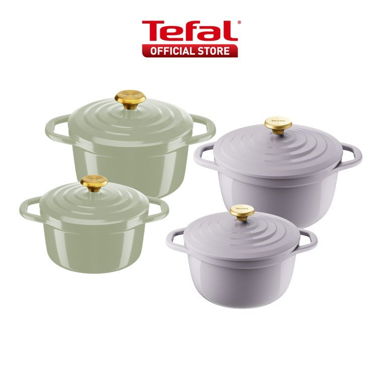 Tefal Air Soft Light Stew Pot w/ Lid - Green, Grey (20cm, 24cm) E26644/46, E27144/46