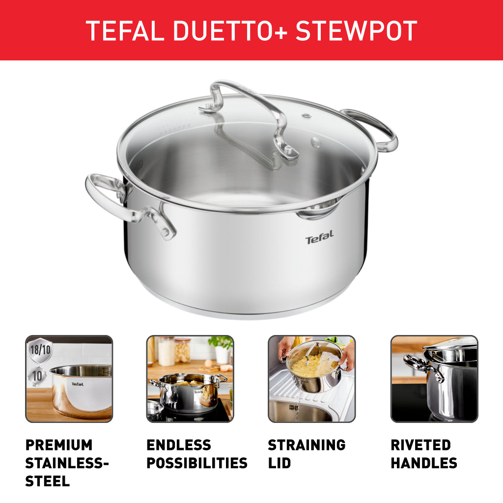 Tefal Duetto+ Range Saucepan, Stew Pot, Fry Pan, Wok Pan 18cm/20cm/24cm/28cm