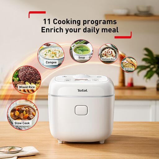 Tefal Delirice Fuzzy Logic 1.8L Rice Cooker RK7711 – 10 cups, 11 programs, 2mm spherical pot with ceramic coating