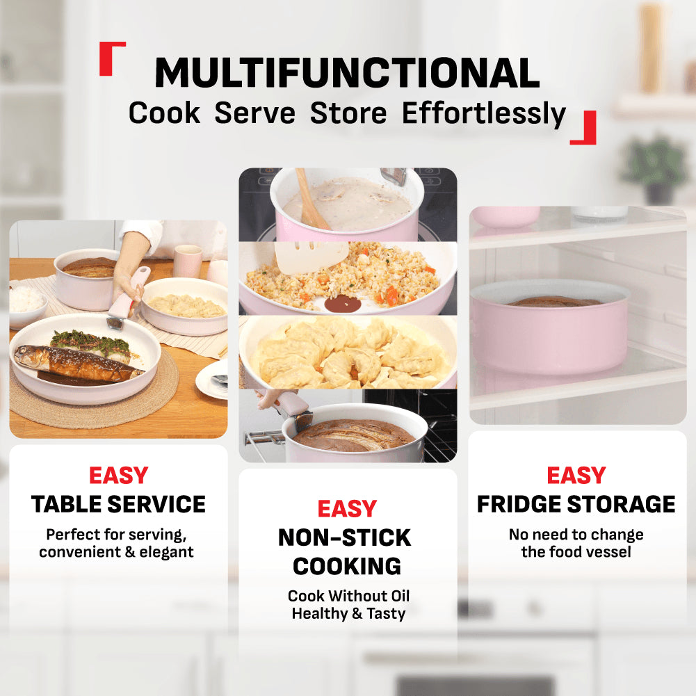 Tefal Ingenio Serenity Cookware Set - 4pc (Frypan 22cm + Frypan 28cm+ Saucepan 20cm + Handle)