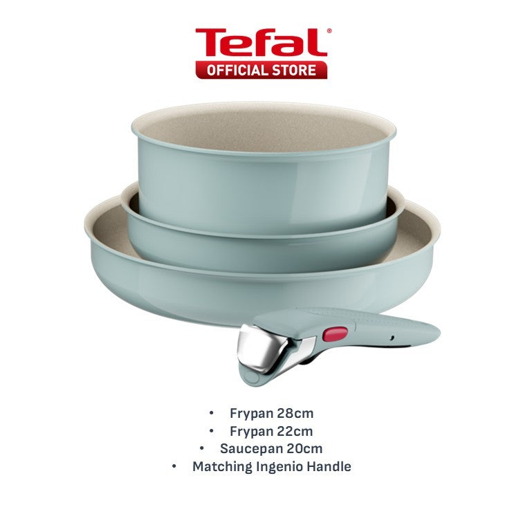 Tefal Ingenio Serenity Cookware Set - 4pc (Frypan 22cm + Frypan 28cm+ Saucepan 20cm + Handle)