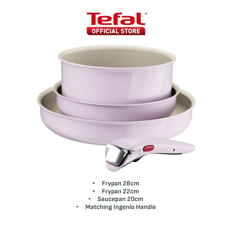 Tefal Ingenio Serenity Cookware Set - 4pc (Frypan 22cm + Frypan 28cm+ Saucepan 20cm + Handle)