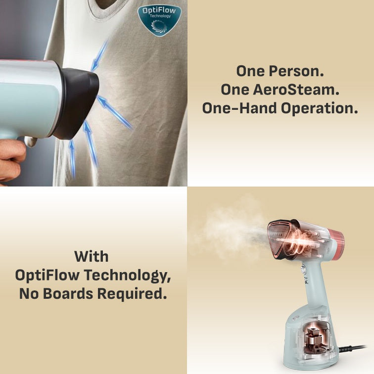 (NEW) Tefal Aerosteam Handheld Garment Steamer DT9814 – OptiFlow Suction , 1400W, 20g/min Steam, 100ml Water Tank