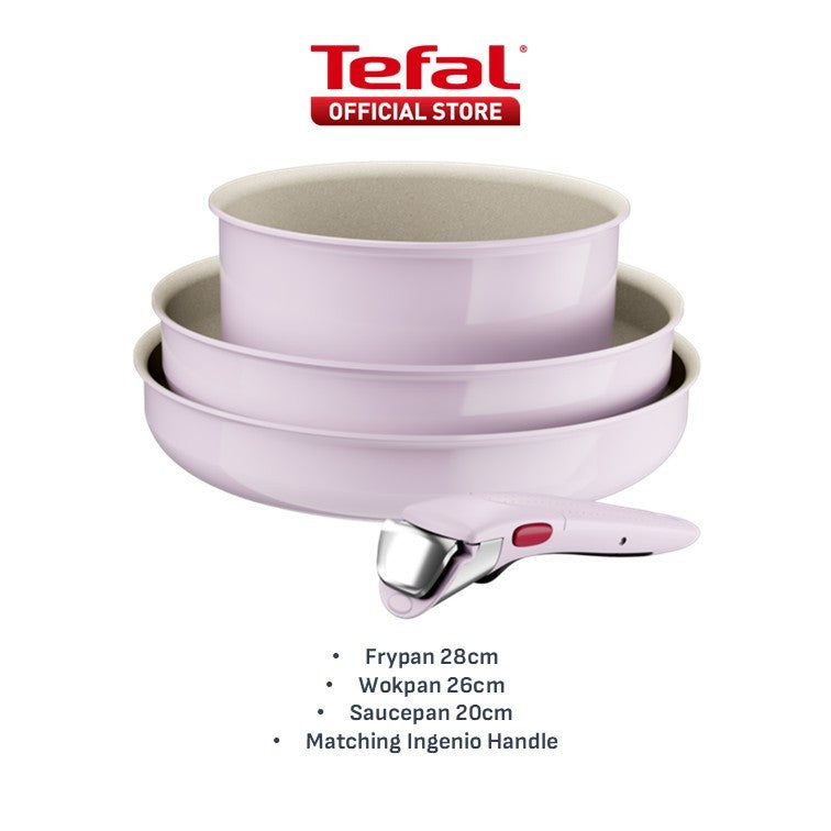 Tefal Ingenio Serenity Cookware Set - 4pc (Frypan 28cm + Wokpan 26cm+ Saucepan 20cm + Handle)