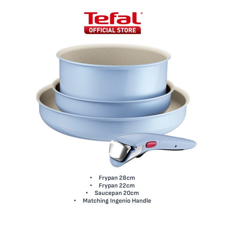 Tefal Ingenio Serenity Cookware Set - 4pc (Frypan 22cm + Frypan 28cm+ Saucepan 20cm + Handle)