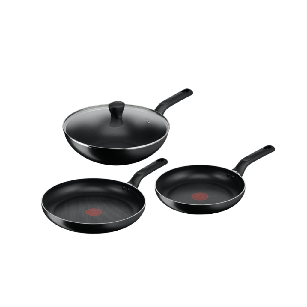 Tefal Essential 4pc Set (Frypan 24cm +Frypan 28cm +Wokpan 28cm with lid) B511S4