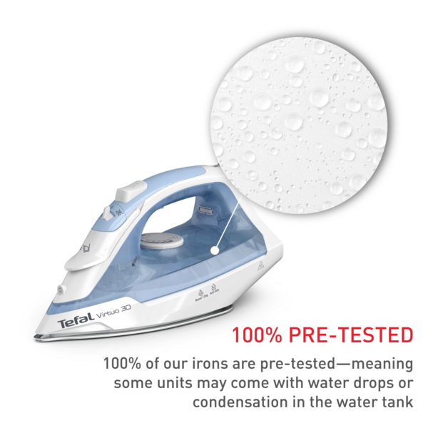 Tefal Virtuo 30 Steam Iron FV2C41 – Quick & Easy, Powerful 2000 Watts, Steam Boost 120g/min (FV1721 available)