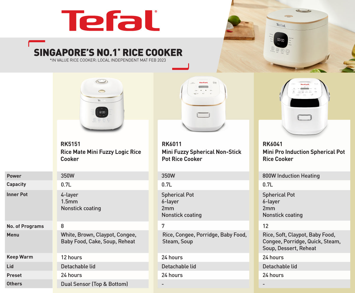 Tefal Rice Cooker Mini Pro Induction RK6041  12 Programmes, AI, 6-Layer, 24H Keep-Warm, 4 Cups