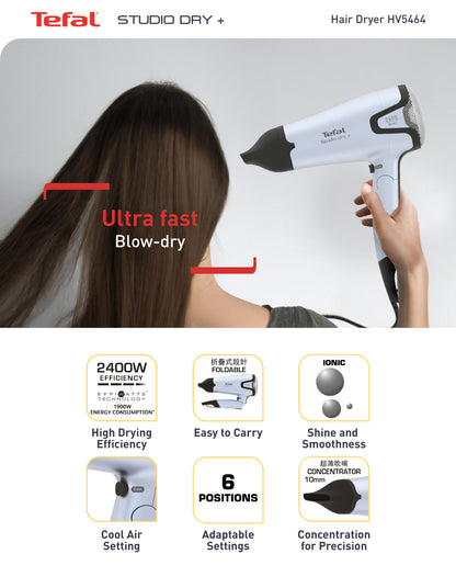 Tefal Hair Dryer Studio Dry + Foldable HV5464