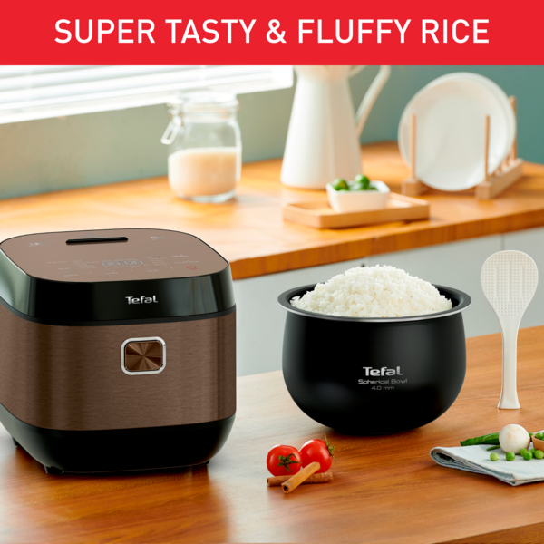 Tefal Delirice Plus Fuzzy Logic Spherical Pot Rice Cooker 1.8L RK776B  14 Programmes, AI, 12H Keep-Warm, 10X Durability, 10 Cups