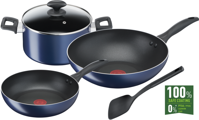 Tefal Clear Cook 5pc Set ( Frypan 20cm + Wok Pan 28cm + Stewpot 22cm + lid + Spatula ) B266S5