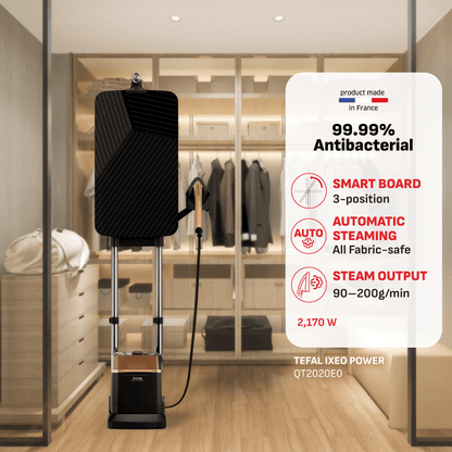 Tefal All-in-One Garment Steamer IXEO Power 2170W QT2020  3-Position Smart Board, Removable Base, 1.1 removable Water Tank, Made in France