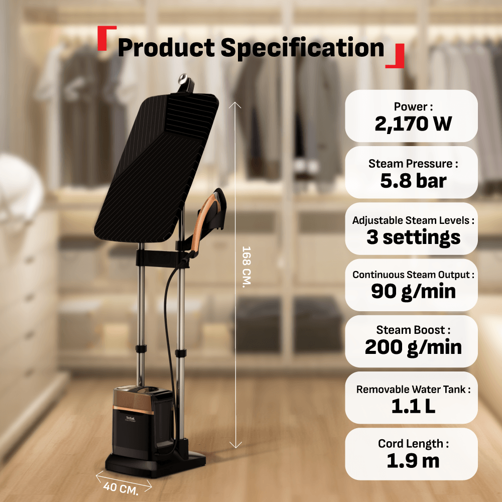 Tefal All-in-One Garment Steamer IXEO Power 2170W QT2020  3-Position Smart Board, Removable Base, 1.1 removable Water Tank, Made in France