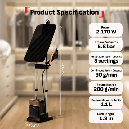 Tefal All-in-One Garment Steamer IXEO Power 2170W QT2020  3-Position Smart Board, Removable Base, 1.1 removable Water Tank, Made in France