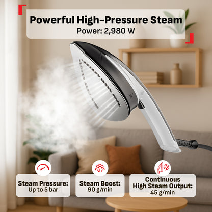 Tefal All-in-One Ironing IXEO+ Garment Steamer QT1510 - Powerful Steam, XL Water Tank, Easy-Carry, Removable Base, Fast Heat-up,?ÿAttached?ÿWheels