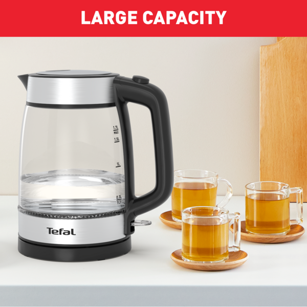 Tefal Heat Resistant Glass Housing Kettle with Removable Limescale Filter 1.7L KI7008