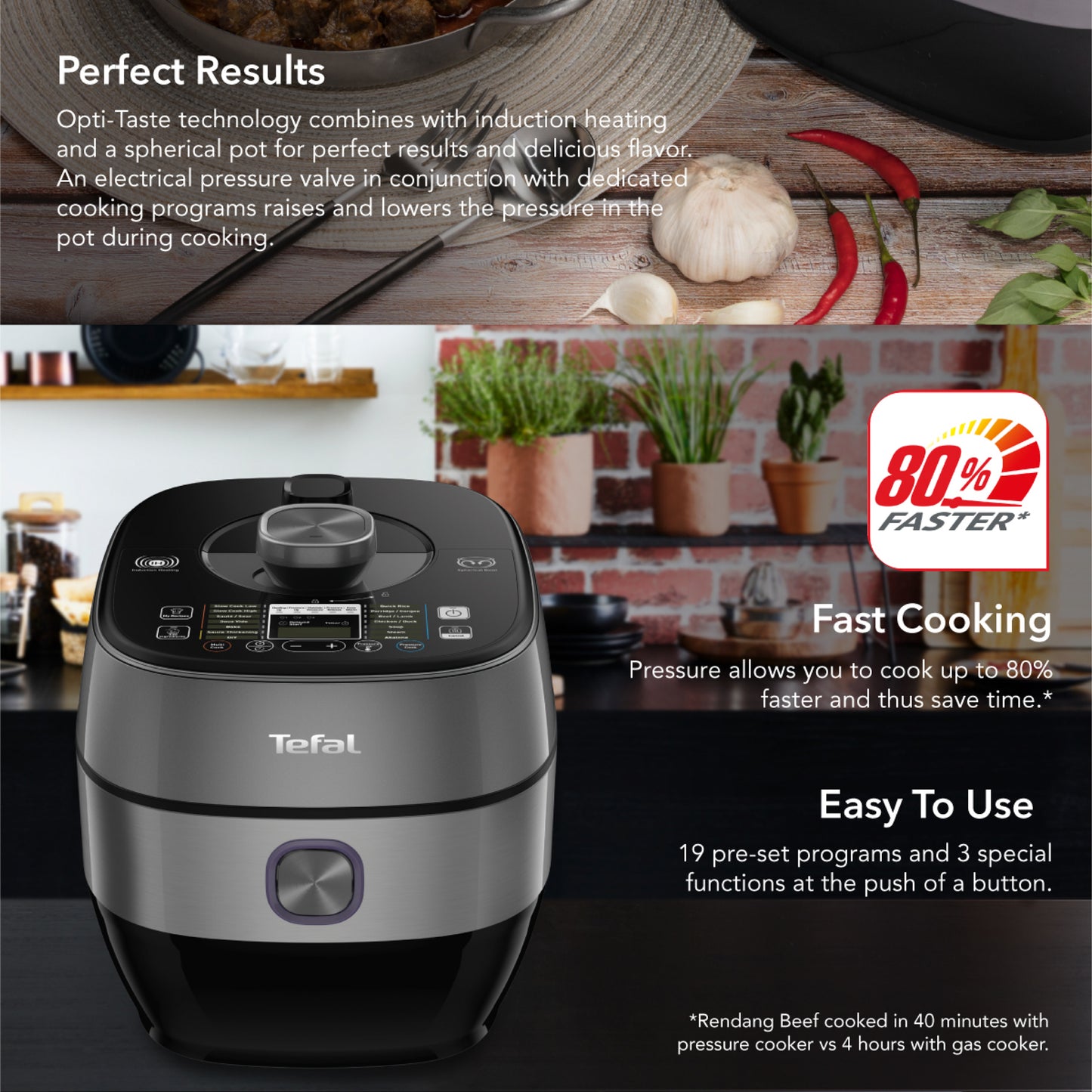 Tefal Home Chef Smart Pro Induction Electric Pressure Cooker 5L CY638  Multicooker, 19 programmes, 2 pots included, slow cook, saute, sous vide, bake, sauce thickening, 10 cups