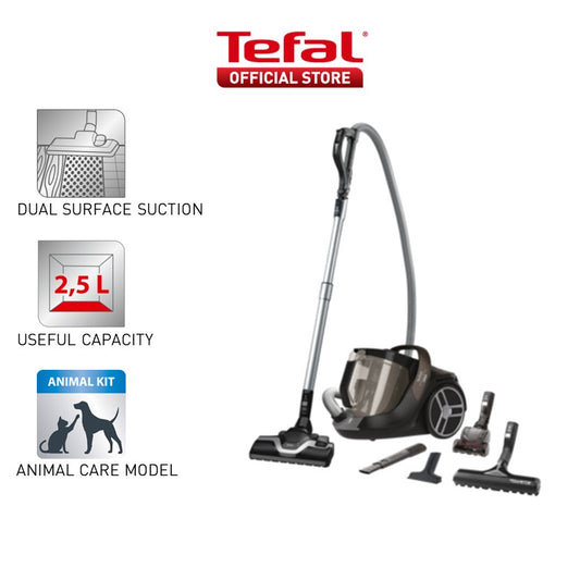 Tefal Silent Force Cyclonic Bagless Vacuum (Dark Brown) TW7260  Energy Efficient, Ergonomic, Animal Setting, Easy Emptying, 2.5L Dust Bag