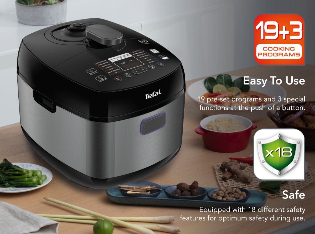 Tefal Home Chef Smart Pro Electric Pressure Cooker 4.8L CY625  Multicooker, 19 programmes, 10 cups, slow cook, saute, sous vide, bake, sauce thickening