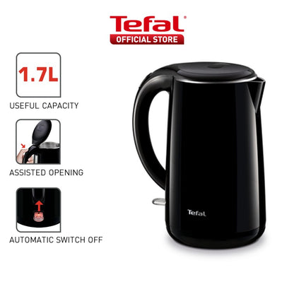 Tefal Safe Tea Kettle 1.7L Black KO2608  Double layer insulation, Safe to touch, 360 degrees rotational base, auto off