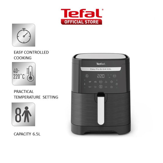 Tefal Easy Fry Healthy Air Fryer & Grill XXL Digital 6.5L EY8018 +  free oven mitt & pot holder set - 8 preset programmes, dual zone cooking, removable divider, comes with die cast grill grid