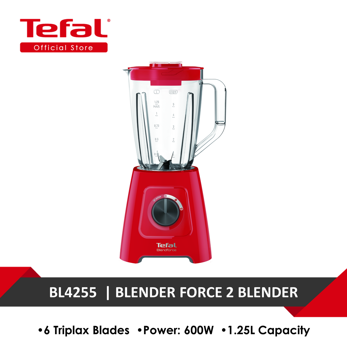 Tefal Blender Blendforce 2 (Red) BL4255, 600W, 2L, Air cooling system, Smart lock, Powelix technology, Crush ice