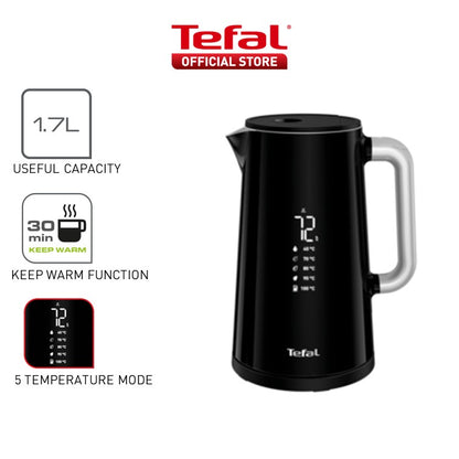 Tefal Digital Display Kettle 1.7L KO8508  Safe to touch, 5-temperature selection, 30min keepwarm,auto-off