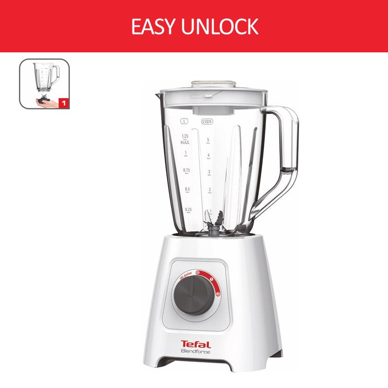 Tefal Blender Blendforce BL4271 - 600W, 2 speeds and pulse, 2L plastic jug, smart lock system, 6 Triplax blades, suction feet, additional grinder