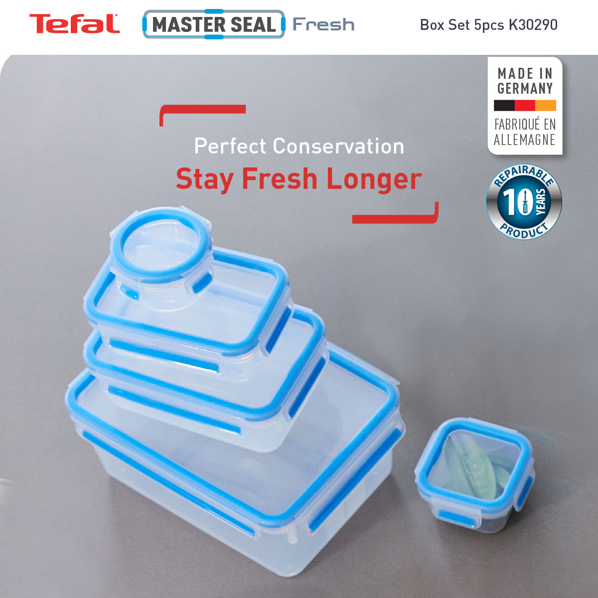 Tefal Masterseal Fresh Box 5pcs Set - 0.15/0.25/0.55/1/3.7L K30290