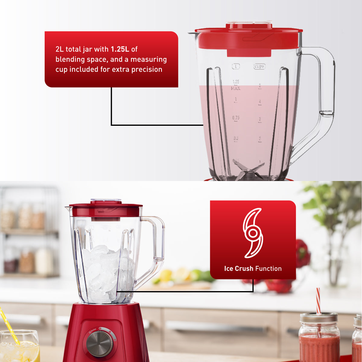 Tefal Blender Blendforce 2 (Red) BL4255, 600W, 2L, Air cooling system, Smart lock, Powelix technology, Crush ice