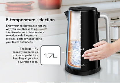 Tefal Digital Display Kettle 1.7L KO8508  Safe to touch, 5-temperature selection, 30min keepwarm,auto-off