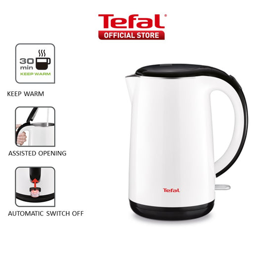 Tefal Safe Tea Kettle 1.7L White KO2601  Double layer insulation, Safe to touch, 360 degrees rotational base, auto off