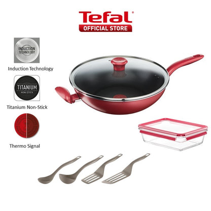 Tefal So Chef Wok Pan 30cm w/lid + Masterseal Glass 2L + Kitchen Tool Set G13594 + N10411+K210S4 CWS315