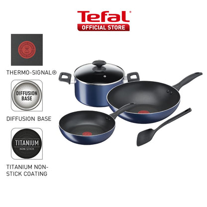 Tefal Clear Cook 5pc Set ( Frypan 20cm + Wok Pan 28cm + Stewpot 22cm + lid + Spatula ) B266S5