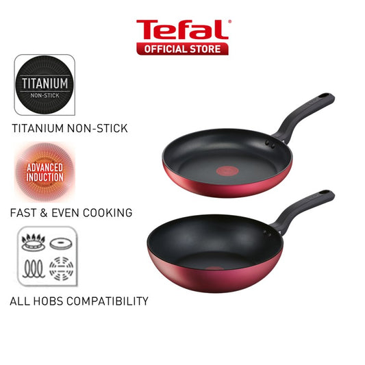 Tefal Red Delight IH Red Surprise 2pc set (Wokpan 28cm + Frypan 28cm)