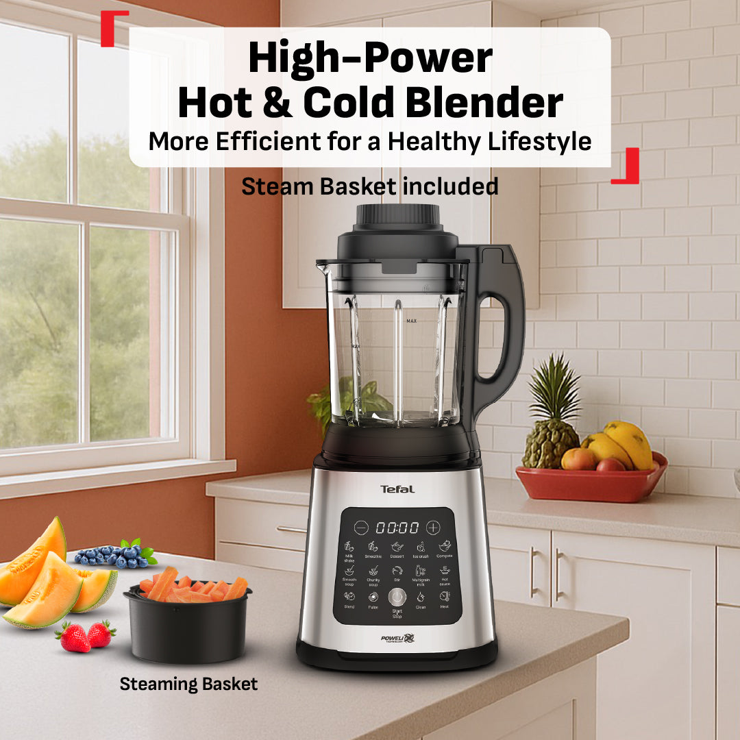 Tefal Perfectmix Cook Heating High Speed Blender with Steam Basket ,1.75L 1400W Heating Thermo resistant glass jar 25K RPM, 10 automatic programs (6 hot + 4 Cold), BL83SD