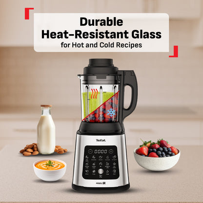 Tefal Perfectmix Cook Heating High Speed Blender with Steam Basket ,1.75L 1400W Heating Thermo resistant glass jar 25K RPM, 10 automatic programs (6 hot + 4 Cold), BL83SD