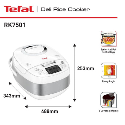 Tefal Delirice Compact Fuzzy Logic Spherical Rice Cooker 1L RK7501  10 Programmes, AI, 6-Layer, Ideal for Couples, 5.5 Cups