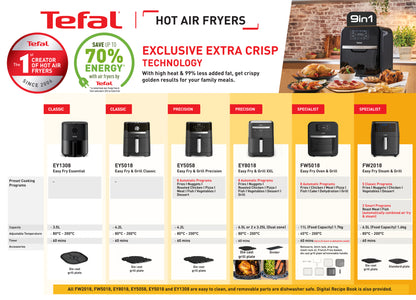 Tefal Easy Fry & Grill Classic Healthy Air Fryer 4.2L 2-in-1 EY5018 - 8 programmes, fries, nuggets, roasted chicken, meat, fish, dessert, comes with die cast grill plate