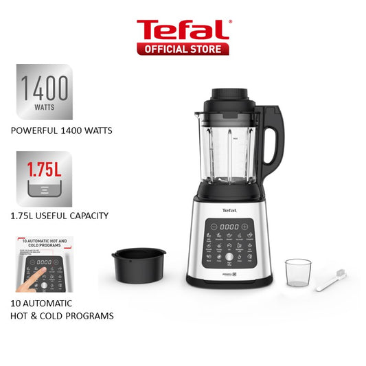 Tefal Perfectmix Cook Heating High Speed Blender with Steam Basket ,1.75L 1400W Heating Thermo resistant glass jar 25K RPM, 10 automatic programs (6 hot + 4 Cold), BL83SD