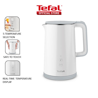 Tefal Sense Digital Kettle with Real-Time Temperature Display, 1.5L White,5 Temperature Selection KO6931