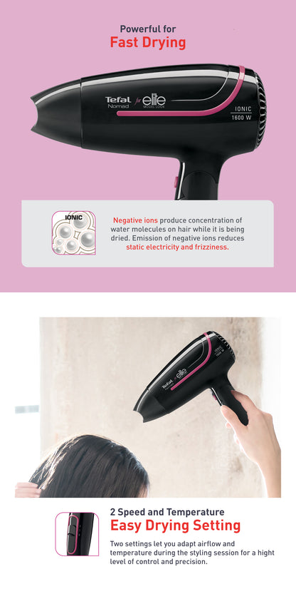 Tefal For Elite Nomad Foldable Iconic Hair Dryer 1600W 700g HV3313