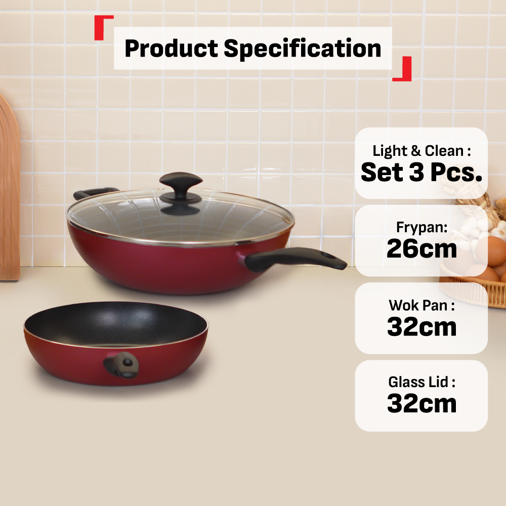 Tefal Light & Clean 3pcs Set (FP26cm+WP32cm w/lid) B224S3