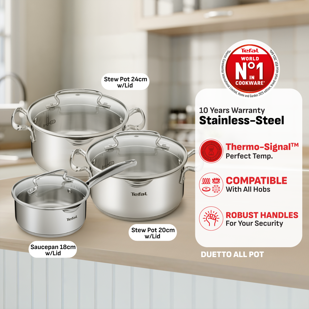Tefal Duetto+ Range Saucepan, Stew Pot, Fry Pan, Wok Pan 18cm/20cm/24cm/28cm