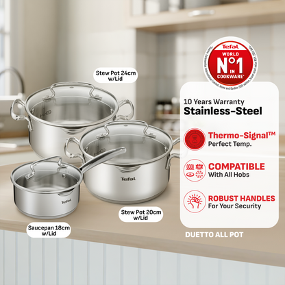 Tefal Duetto+ Range Saucepan, Stew Pot, Fry Pan, Wok Pan 18cm/20cm/24cm/28cm