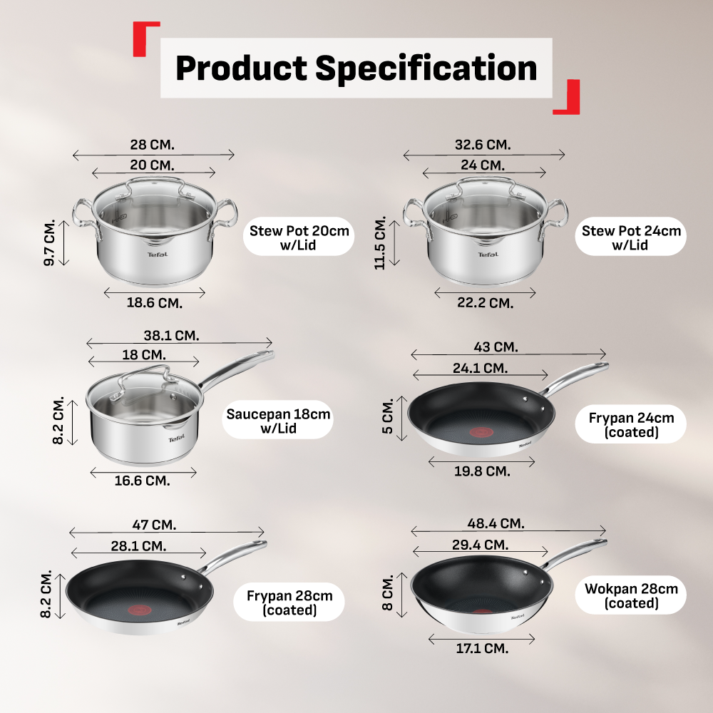 Tefal Duetto+ Range Saucepan, Stew Pot, Fry Pan, Wok Pan 18cm/20cm/24cm/28cm