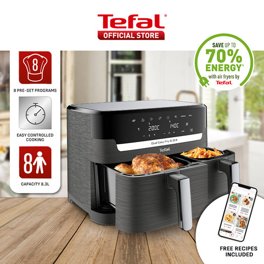 Tefal Dual Easy Fry & Grill Air Fryer 8.3L EY905B  two drawers, 8 programmes, family-friendly, cook two dishes at the same time, energy saving