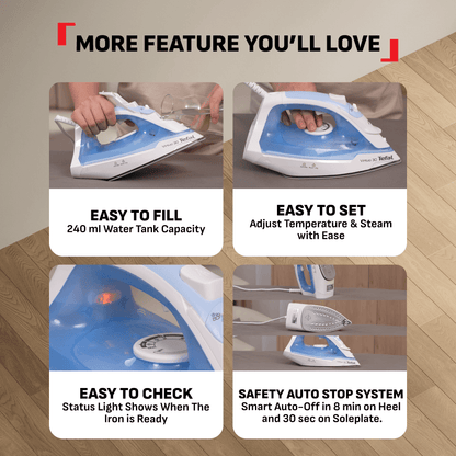 Tefal Virtuo 30 Steam Iron FV2C41 – Quick & Easy, Powerful 2000 Watts, Steam Boost 120g/min (FV1721 available)
