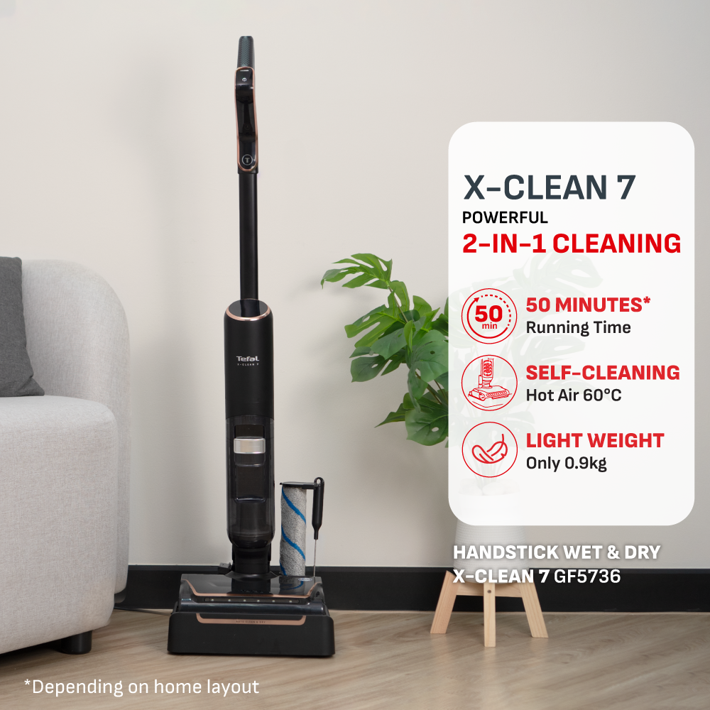 Tefal X-Clean 7 Wet & Dry Handstick GF5736 ƒ?? 2-in-1 Vacuum & Wash, 180 Lay-Flat, Self-Clean + Hot Air Dry, Powerful 250W